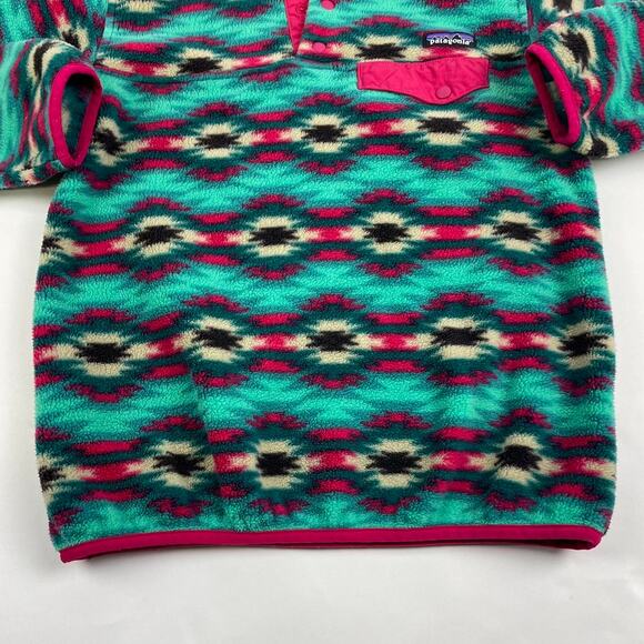 Patagonia Synchilla Aztec Tribal Western T-Snap Fleece Pink & Blue Size Small - Picture 4 of 6